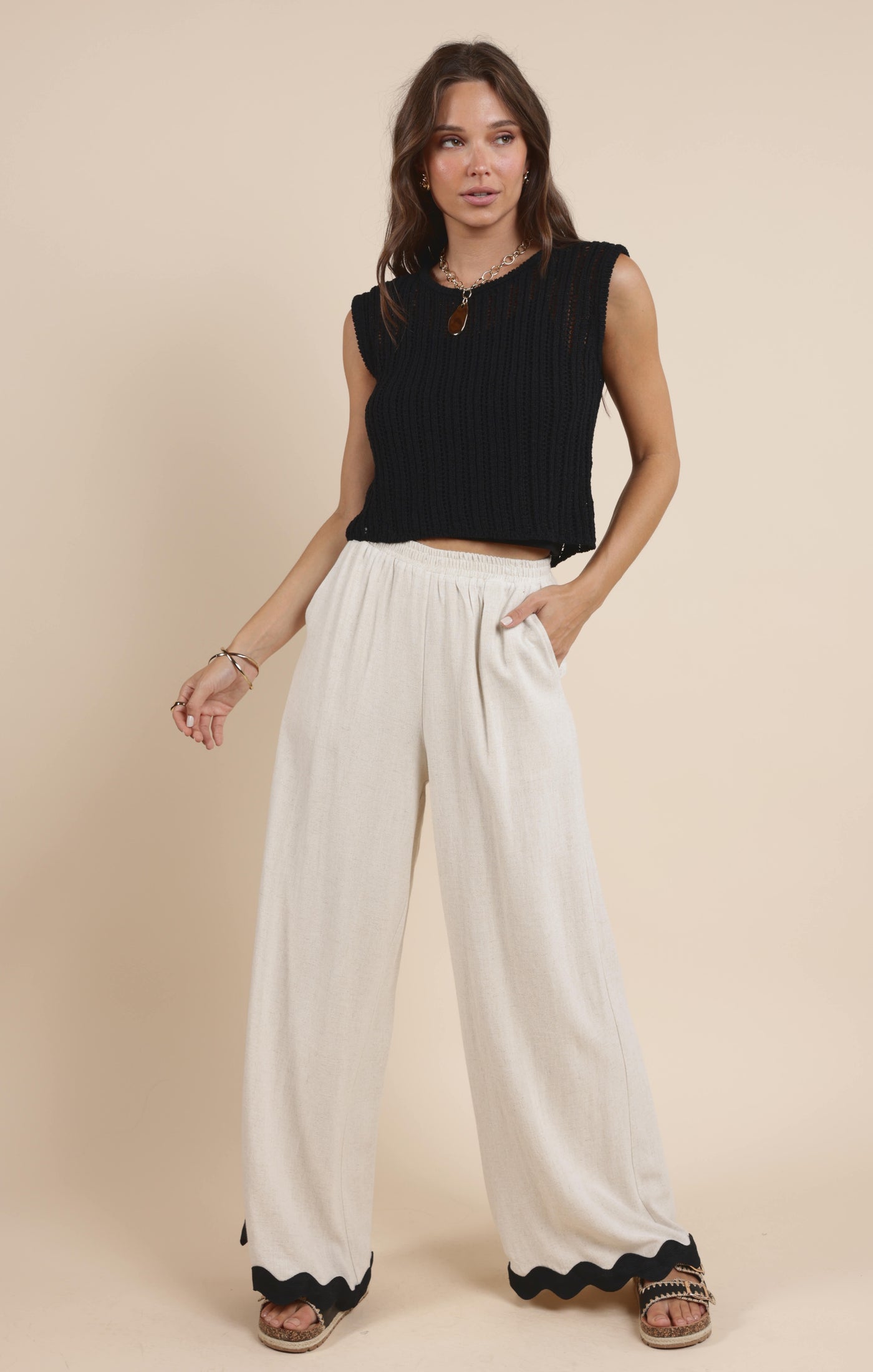 Sugarloaf Wavy Trim Elastic Pants
