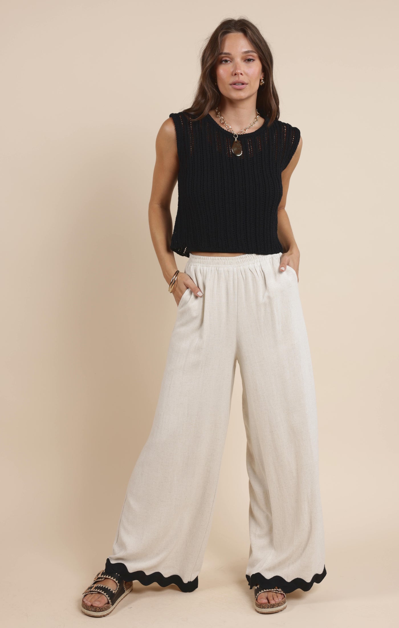Sugarloaf Wavy Trim Elastic Pants