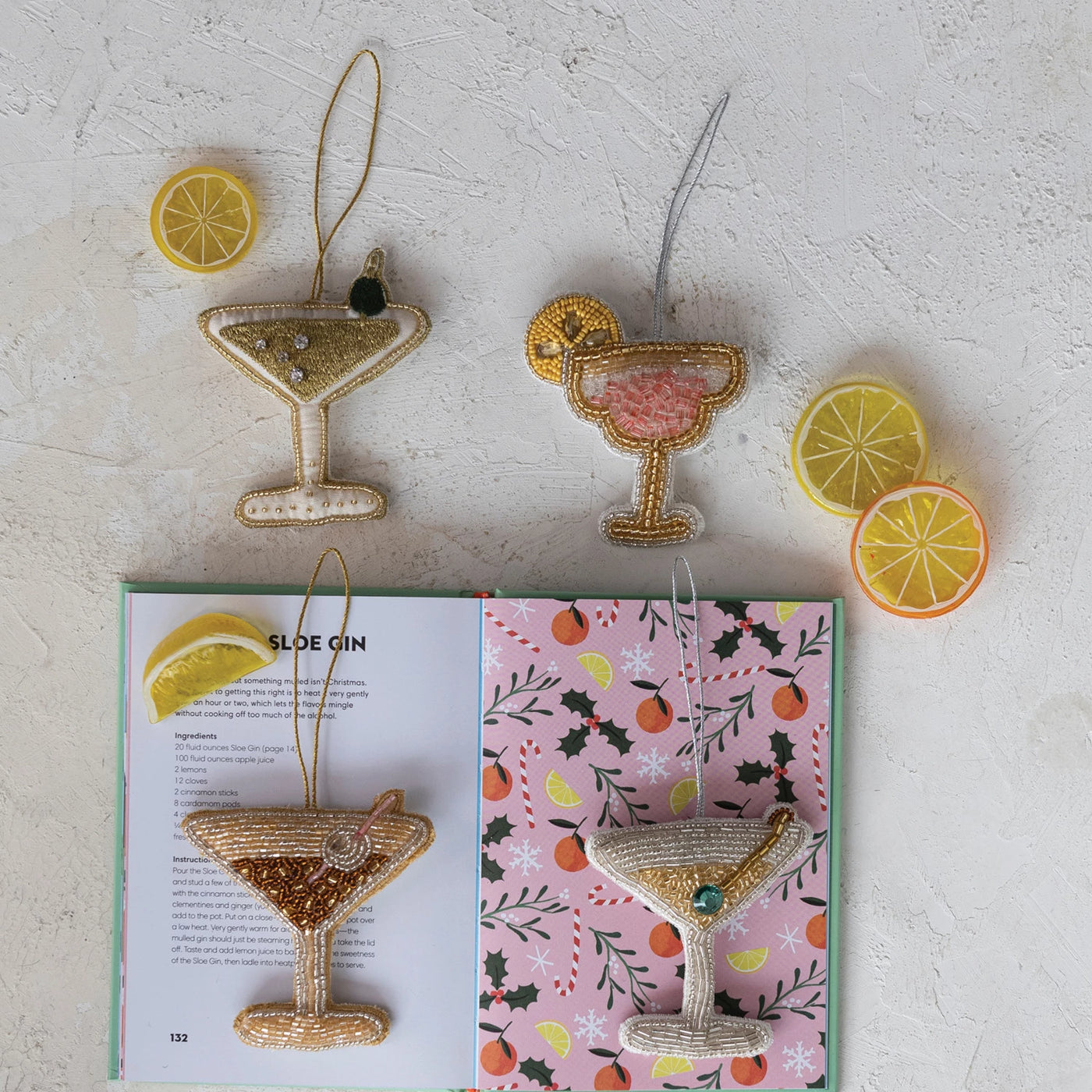 4"H Beaded Fabric Cocktail Ornament, Multi Color