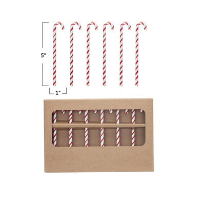 Glass Candy Cane Shaped Stir Sticks Boxed Set of 6