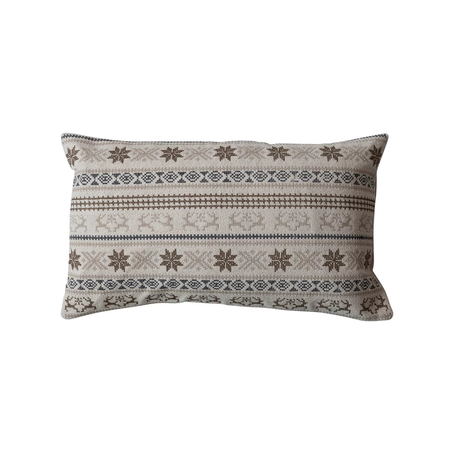 24"L x 15"H Cotton Embroidered Lumbar Pillow w/ Chambray Back