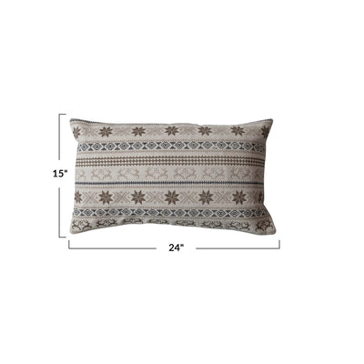24"L x 15"H Cotton Embroidered Lumbar Pillow w/ Chambray Back