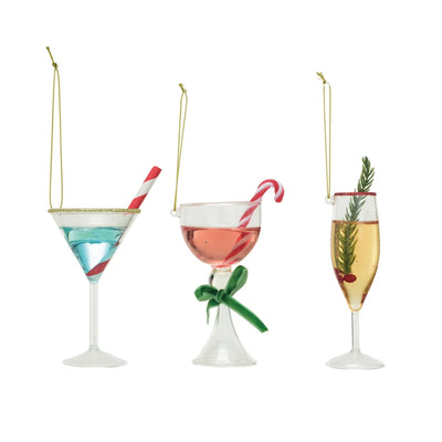 Glass Holiday Cocktail Ornament w/ Glitter
