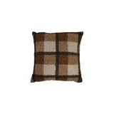 18" Square Fabric Faux Sherpa Pillow, Brown Plaid