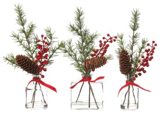12" Berry/Pinecone/Pine in Vase