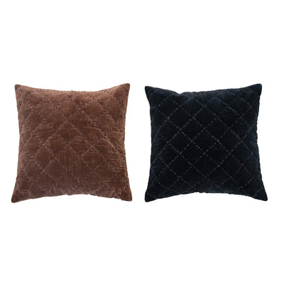 20" Cotton Velvet Pillow with Kantha Stitch, 2 Colors