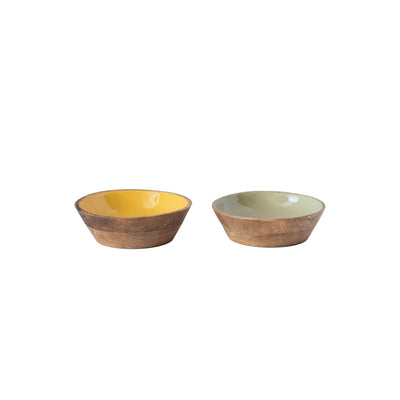 5" Enameled Mango Wood Bowl, 2 Colors