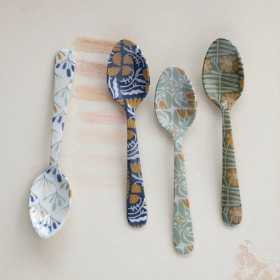 Enameled Stainless Steel Spoon w Flowers, 4 Styles