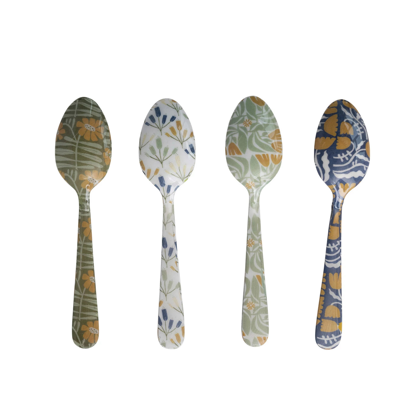 Enameled Stainless Steel Spoon w Flowers, 4 Styles