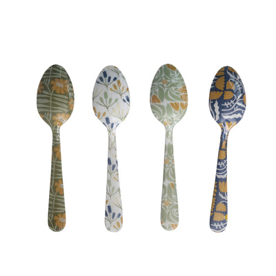 Enameled Stainless Steel Spoon w Flowers, 4 Styles