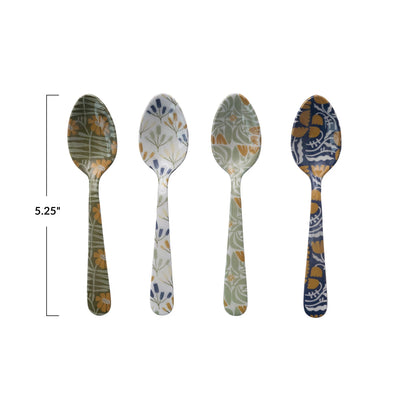 Enameled Stainless Steel Spoon w Flowers, 4 Styles