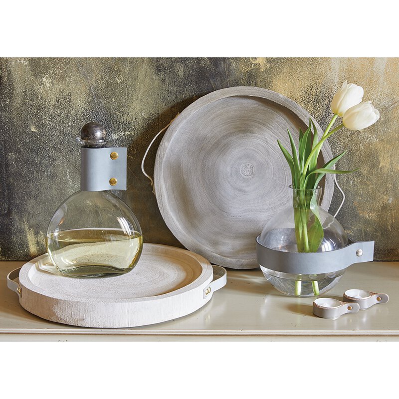 Paulownia + Leather Tray - Grey