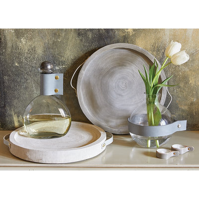 Paulownia + Leather Tray - Grey