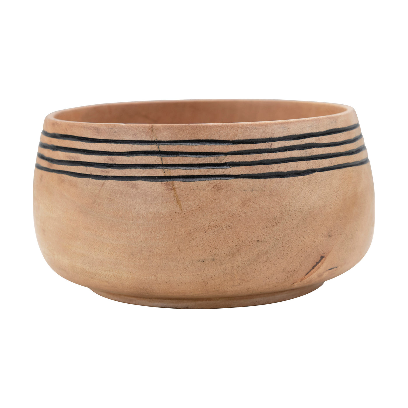 Mango Wood Grooved Bowl with Stripes