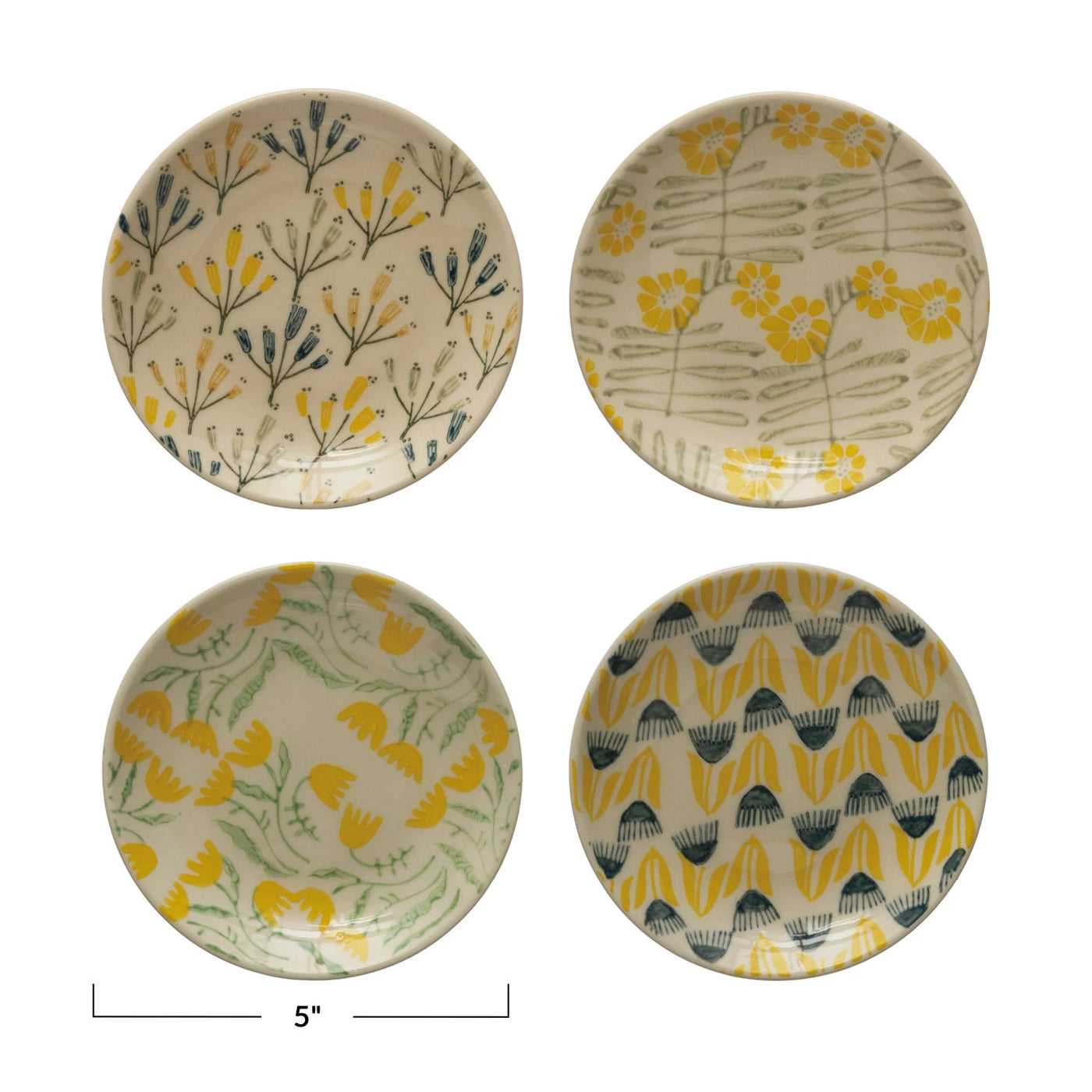 5" Stoneware Plate w/ Flowers, 4 Styles