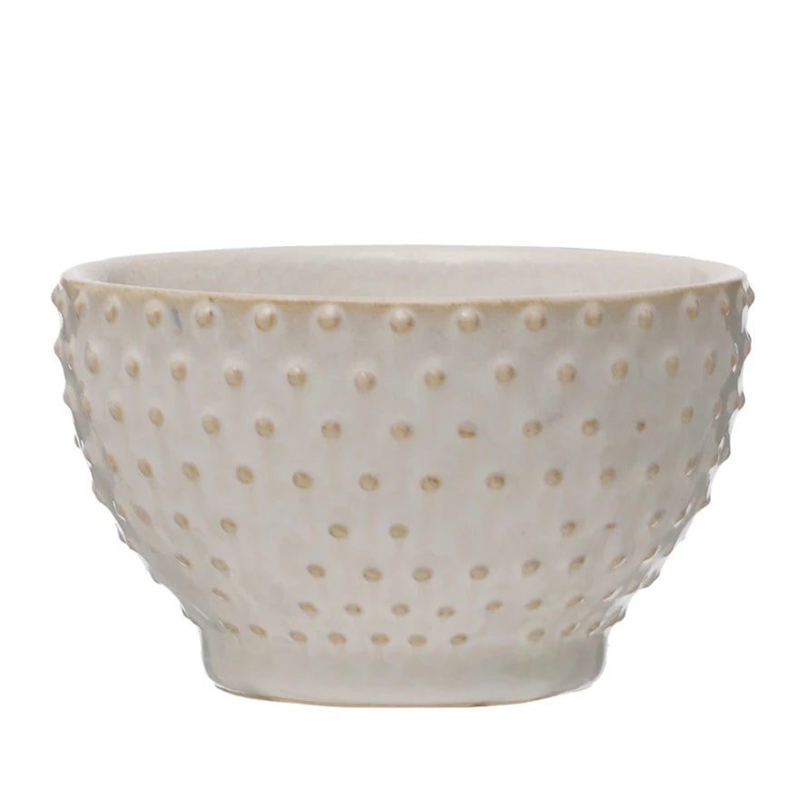 Embossed Stoneware Hobnail Bowl, Reactive Glaze
