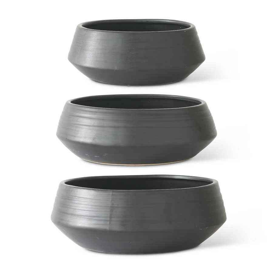 Matte Black Stoneware Saucer Planters