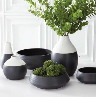 Matte Black Stoneware Saucer Planters