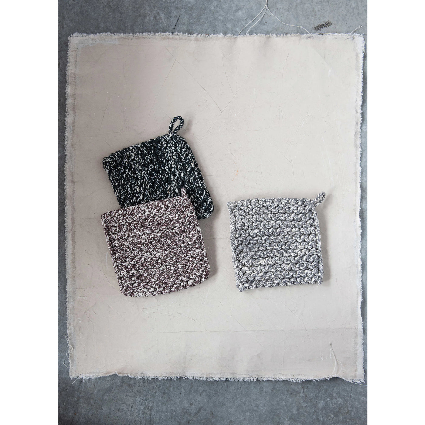 Melange Cotton Crocheted Pot Holder, 3 Colors
