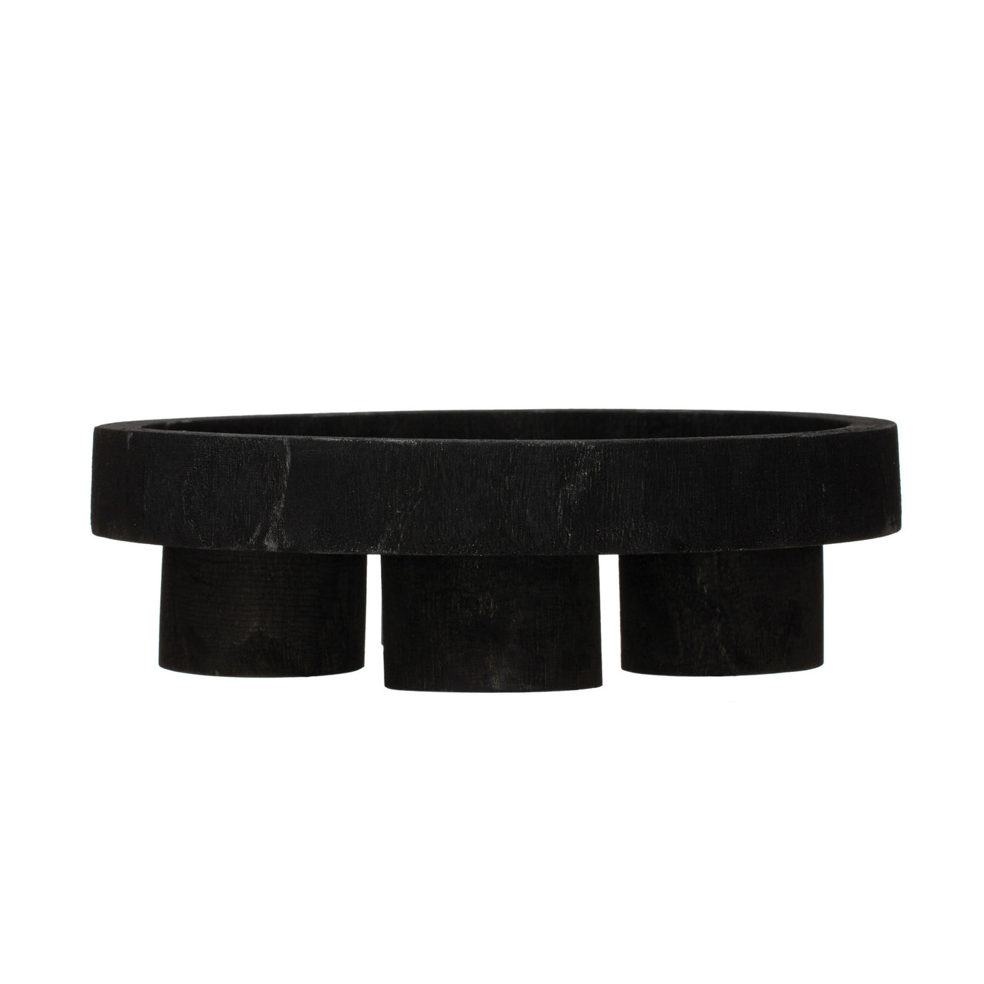 Decorative Paulownia Wood Footed Tray, Black