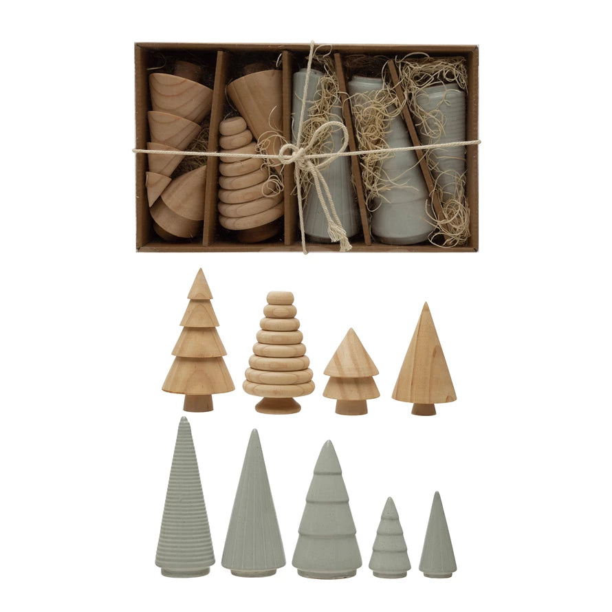 Pinewood and Stoneware Tree Set