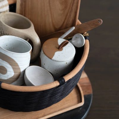 Stoneware Canister w/ Leather Loop, Reactive Glaze