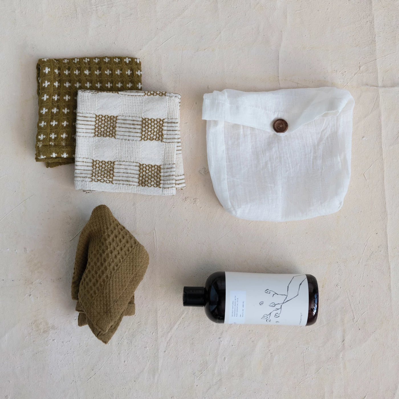 Olive Woven Cotton Cloth Set in Muslin Bag