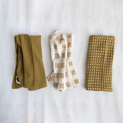 Olive Woven Cotton Tea Towel Set