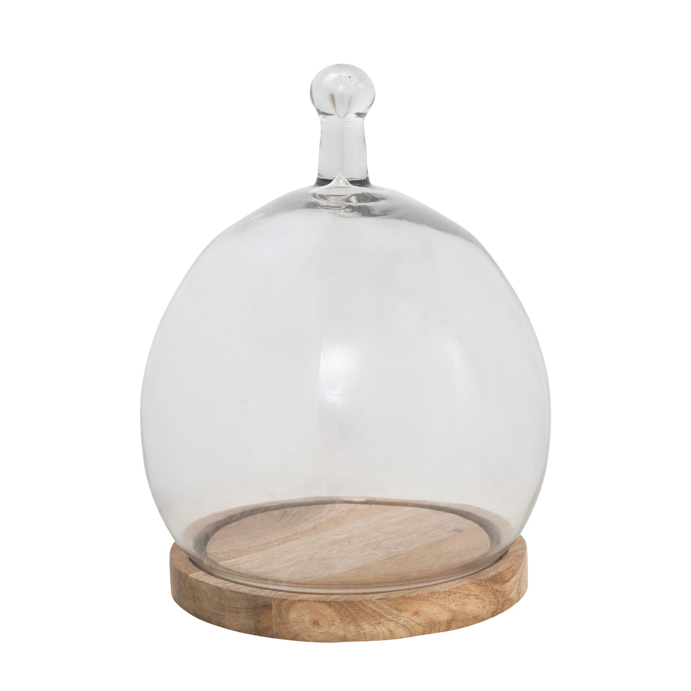 Glass Cloche with Mango Wood Base