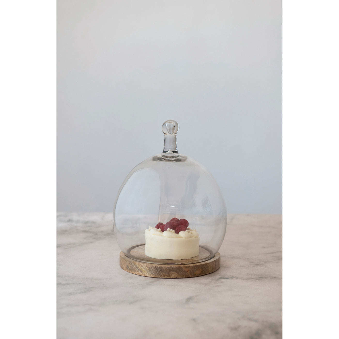 Glass Cloche with Mango Wood Base