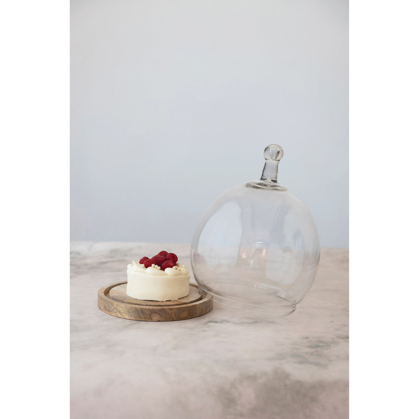 Glass Cloche with Mango Wood Base