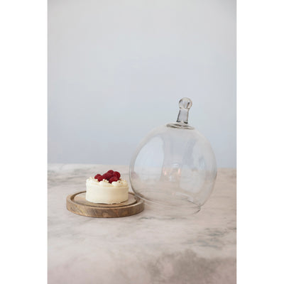 Glass Cloche with Mango Wood Base
